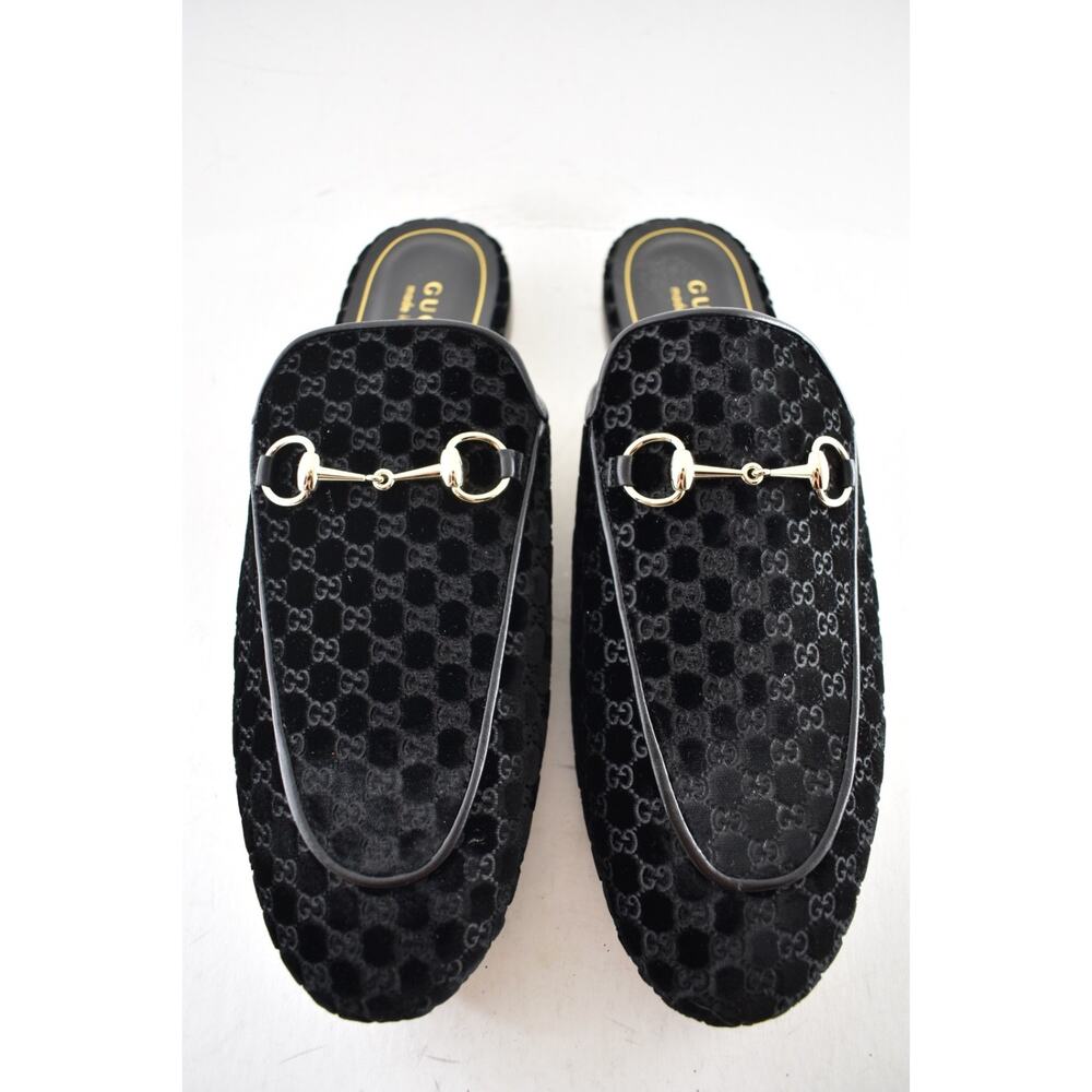 Gucci Princetown Velvet GG Logo Black Backless Slide Loafer Mule Slipper Flat 41 - Picture 13 of 16